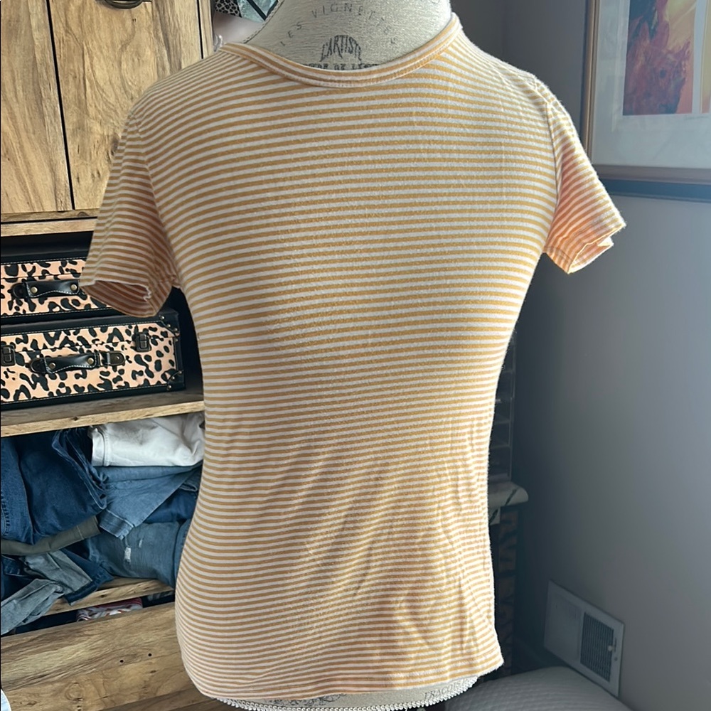 H&M Yellow and White Striped Tee - Medium